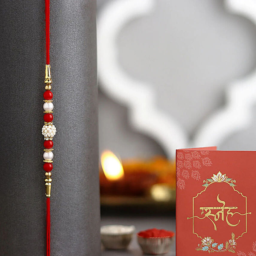 Ethnic Pearl Rakhi & Personalised Name Roller Pen