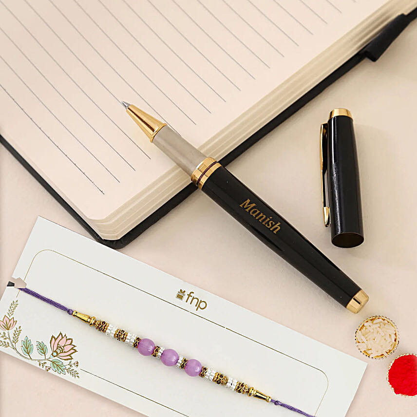Ethnic Pearl Rakhi & Personalised Roller Pen