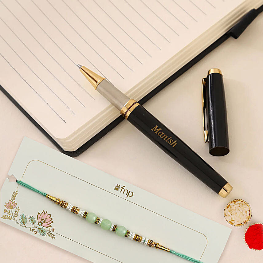 Ethnic Pearl Rakhi with Personalised Name Roller Pen