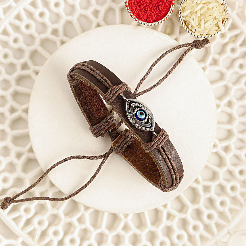 Evil Eye Bracelet Rakhi & Personalised Name Roller Pen