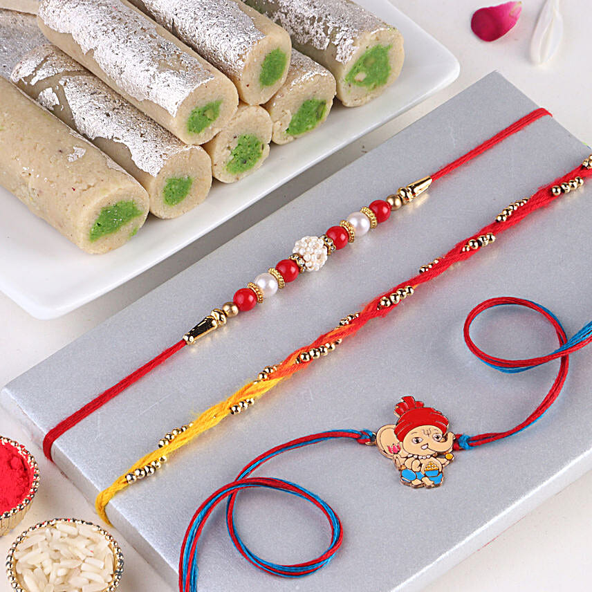 Family rakhi set of 3 with Kaju Roll