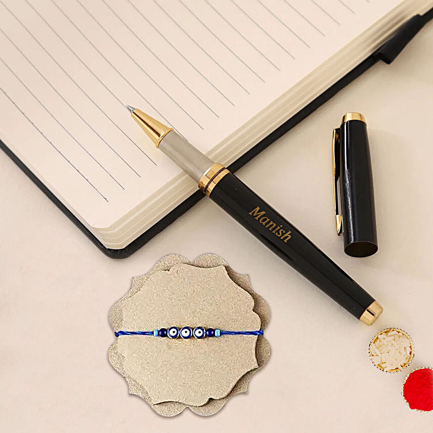 Feng Shui Evil Eye Rakhi & Personalised Name Roller Pen