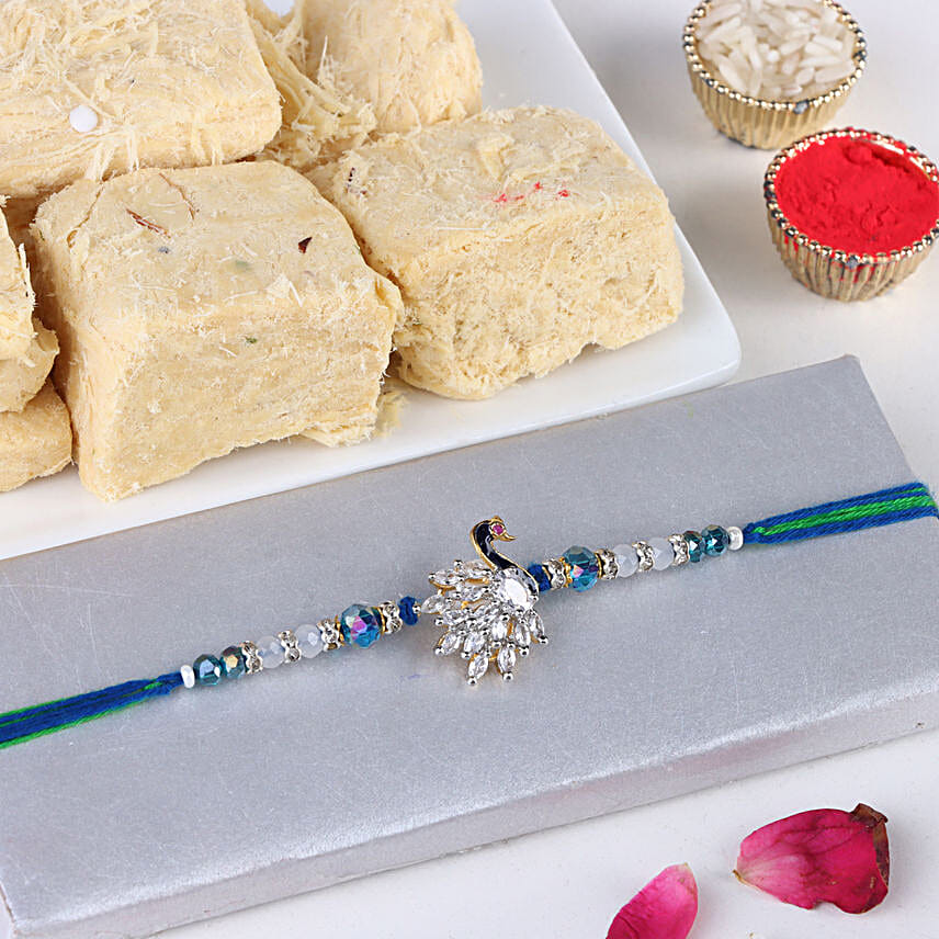Sneh Shree Regular Ethnic Peacock Rakhi with Soan Papdi