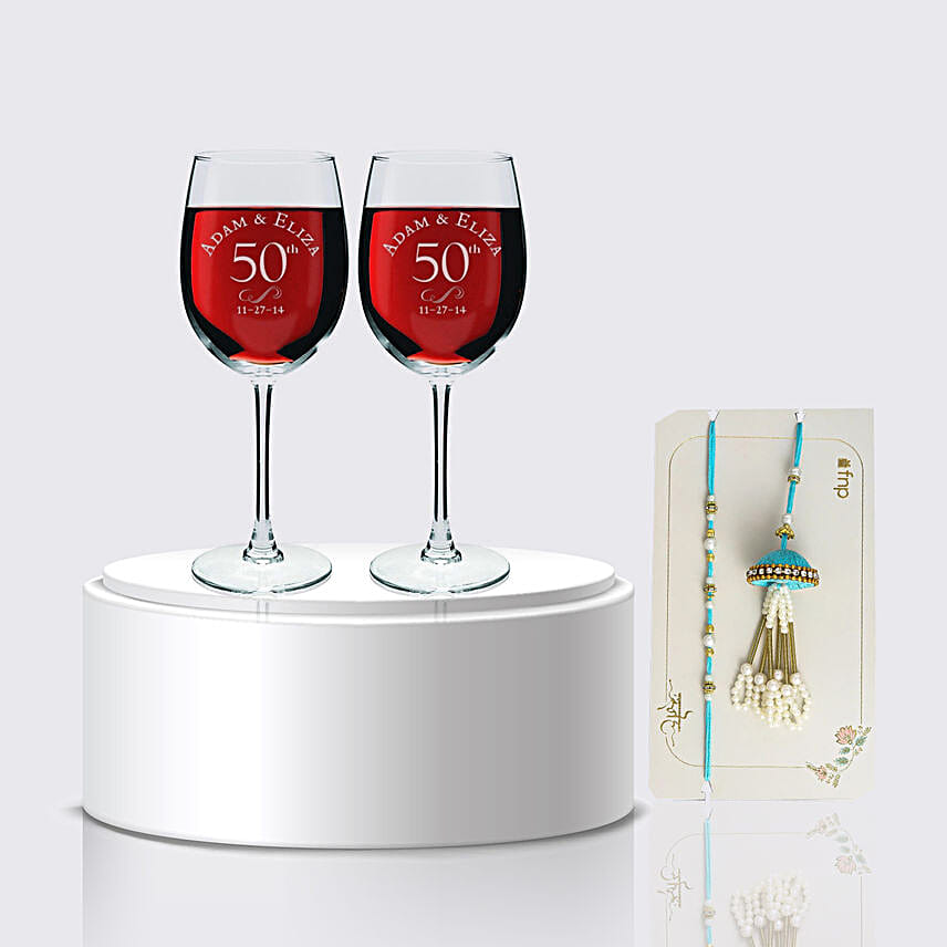 Special Engraved Glasses Set of Two with Bhaiya Bhabhi Rakhi