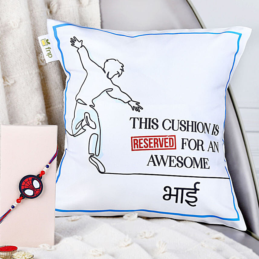 Spiderman Mask Rakhi N Awesome Brother Cushion