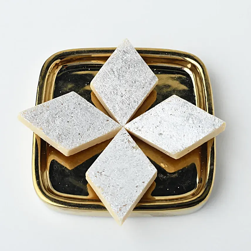 White Pearl Bead Rakhi with Kaju Katli