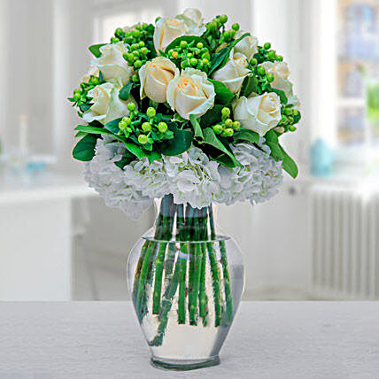 Arranged In Green N White:Easter Gift Delivery Singapore
