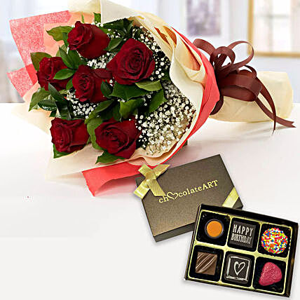 6 Red Roses and Godiva Chocolate Combo:Send Chocolates to Singapore