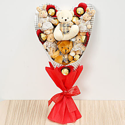 Chocolates and Teddy Bear Heart Shaped Bouquet:Send Chocolate to Singapore