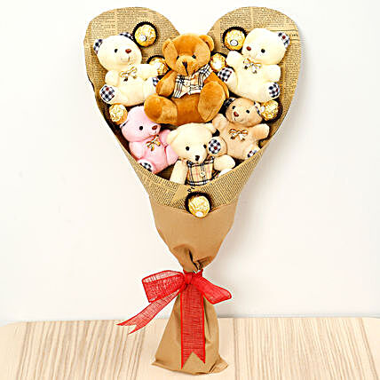 Heart Shaped Teddy Bear and Chocolate Bouquet:Soft toys to Singapore