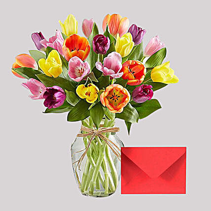 Greeting Card and Colourful Tulips