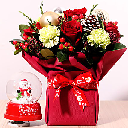 Musical Snowman And Flower Vase:Christmas Flowers Singapore