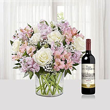 Flower Arrangement With Du Marquis Wine
