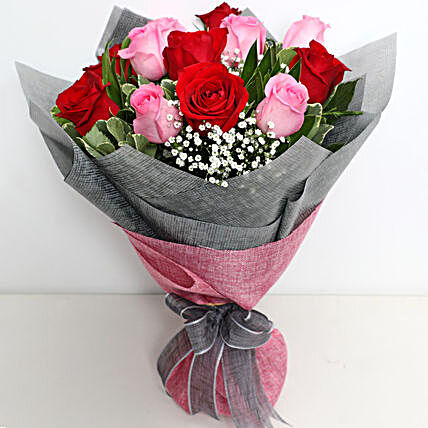 Pink and Red Roses Grand Bouquet:Rose Day Gift Delivery in Singapore