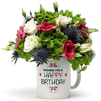 Birthday Wishes Floral Mug Arrangement:Personalised Mugs to Singapore