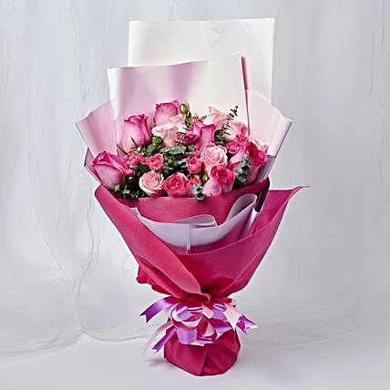 Magnificent Mixed Roses Wrapped Bouquet:Teachers Day Gifts In Singapore