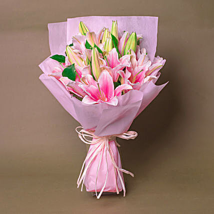 6 Passionate Oriental Pink Lilies:Flower Delivery Singapore