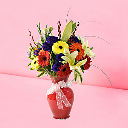 Vibrant Mixed Flowers Vase:Send Chinese New Year Gifts to Singapore