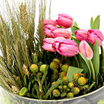 Pink Tulips With Pebbles Glass Vase Arrangement