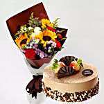 Mocha Cake and Beautiful Floral Bouquet