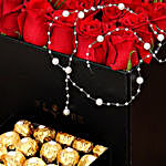 Stylish Box Of Red Flowers with Ferrero Chocolates