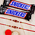 Pearl Rakhi Set With Snickers Chocolates