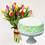 Ondeh Ondeh Cake And Vibrant Tulips Bunch
