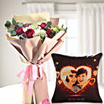 Calm  Composed Flower Love Bouquet with Personalised Cushion