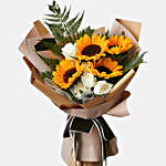 Sunflower & Roses Bunch With Greeting Card