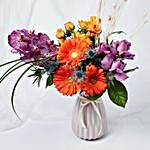 Blissful Mixed Flowers Purple Vase Arrangement