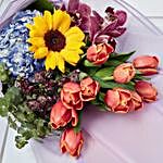 Vibrant Mixed Flowers Wrapped Bouquet