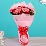 6 Pink Gerberas 6 Red Roses Bouquet with Birthday Balloon