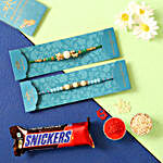 Green & Sea Blue Pearl Rakhis With Snickers