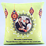 Rudraksha Rakhi Personalised Cushion With Lumba Rakhi Set