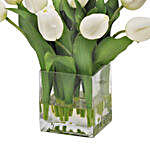 Peaceful White Tulips Square Glass Vase