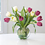 Beautiful Mixed Tulips Glass Vase