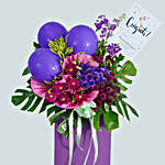 Mixed Flowers & Purple Balloons Cardboard Stand