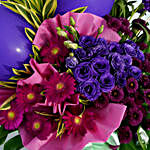 Mixed Flowers & Purple Balloons Cardboard Stand