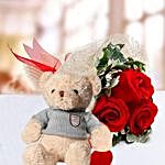Red Roses And Brown Teddy Combo
