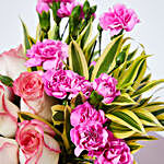 Dual Shade Roses And Carnations In Vase