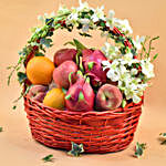 Dendrobium & Assorted Fruits Red Oval Basket