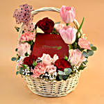 Mixed Flowers & Chocolates Willow Basket