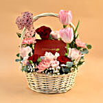 Mixed Flowers & Chocolates Willow Basket