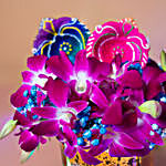 Orchids Vase N Diyas Diwali Combo