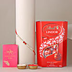 Sneh White and Red Bead Rakhi with Lindt Lindor Chocolate Box