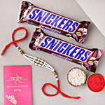 Sneh White Pearl Bead Rakhi with Snickers Chocolate