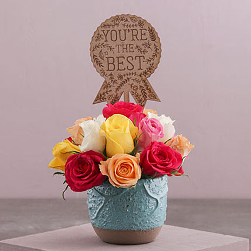 The Best Mixed Roses In A Turquoise Pot