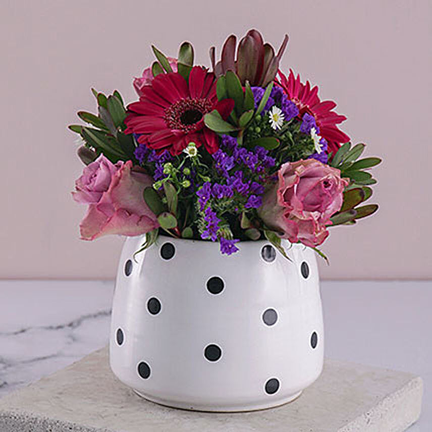 Lilac Florals In A Polka Pot