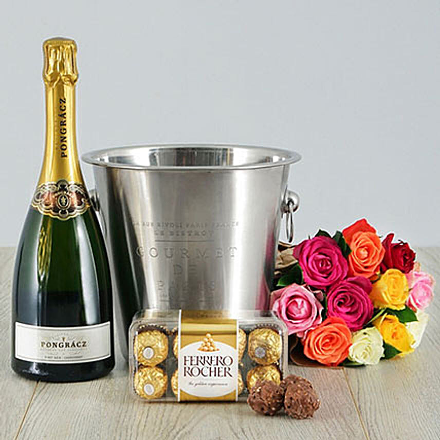 Mixed Roses Pongracz And Ice Bucket southafrica Gift Mixed Roses Pongracz And Ice Bucket FNP