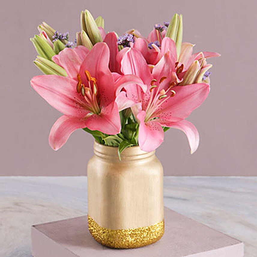Asiflorum Lilies In Gold Consol Jar:Flowers to South Africa